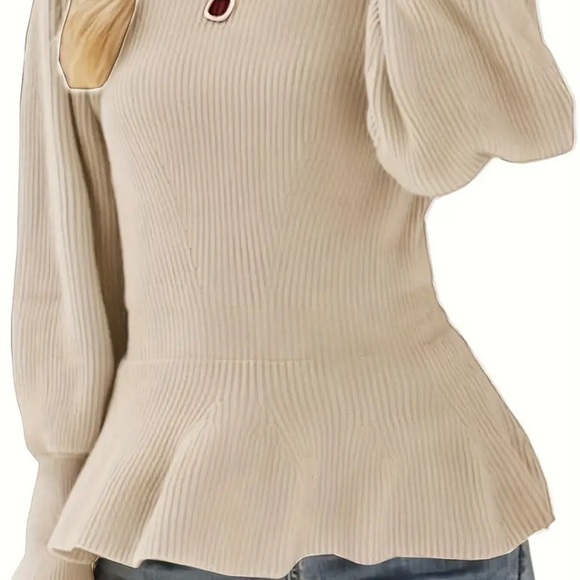 NWOT Women’s Puff Sleeve Peplum Pullover Sweater - Picture 2 of 3